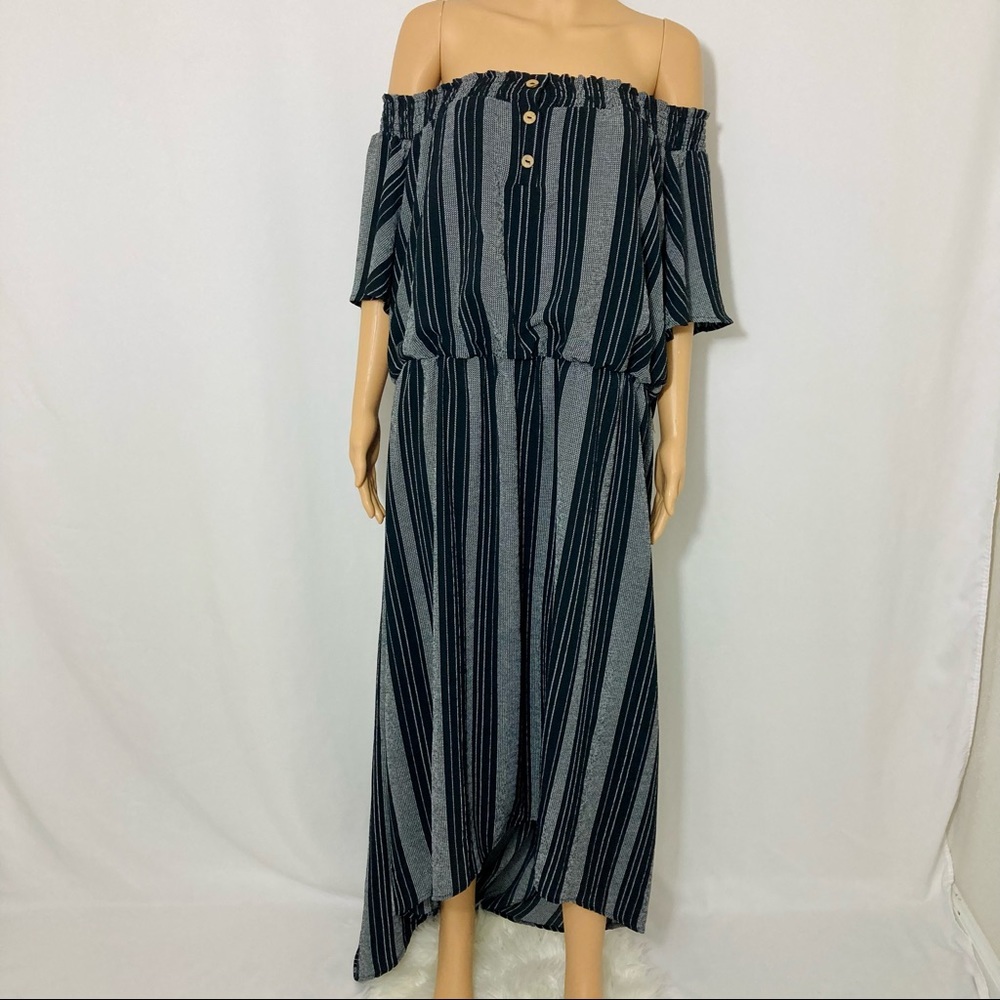 loralette Black + White Striped Off The Shoulder High Low Maxi Dress Sz 3X